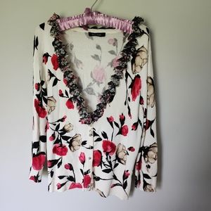 White House Black Market Floral Ruffle Sweater
